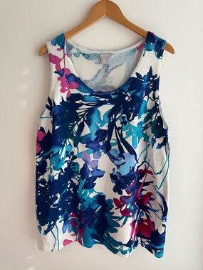 Chico's Blue and Cream Striped Knit Tank Top XL